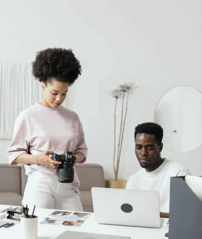 Four people who photograph, listen and edit